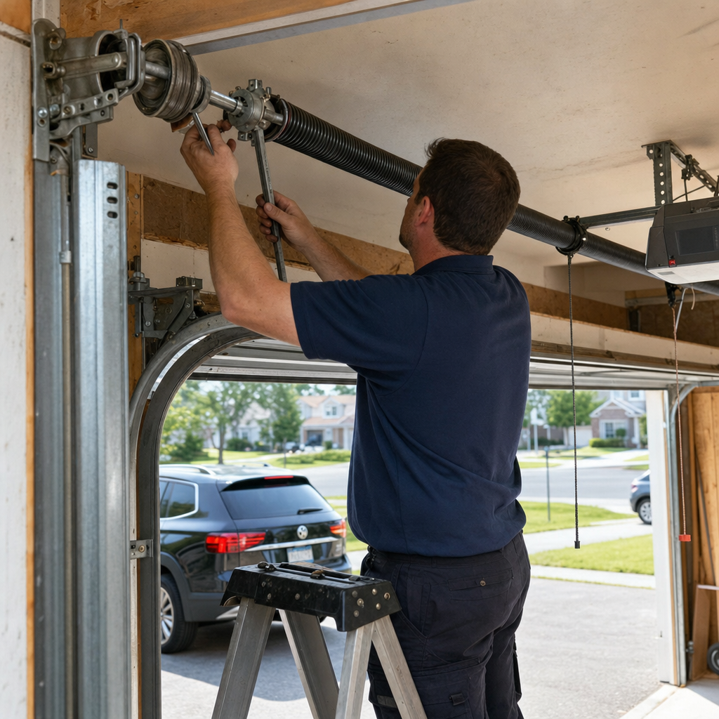 Technician performing professional garage door parts repair and maintenance in Wyomissing, PA