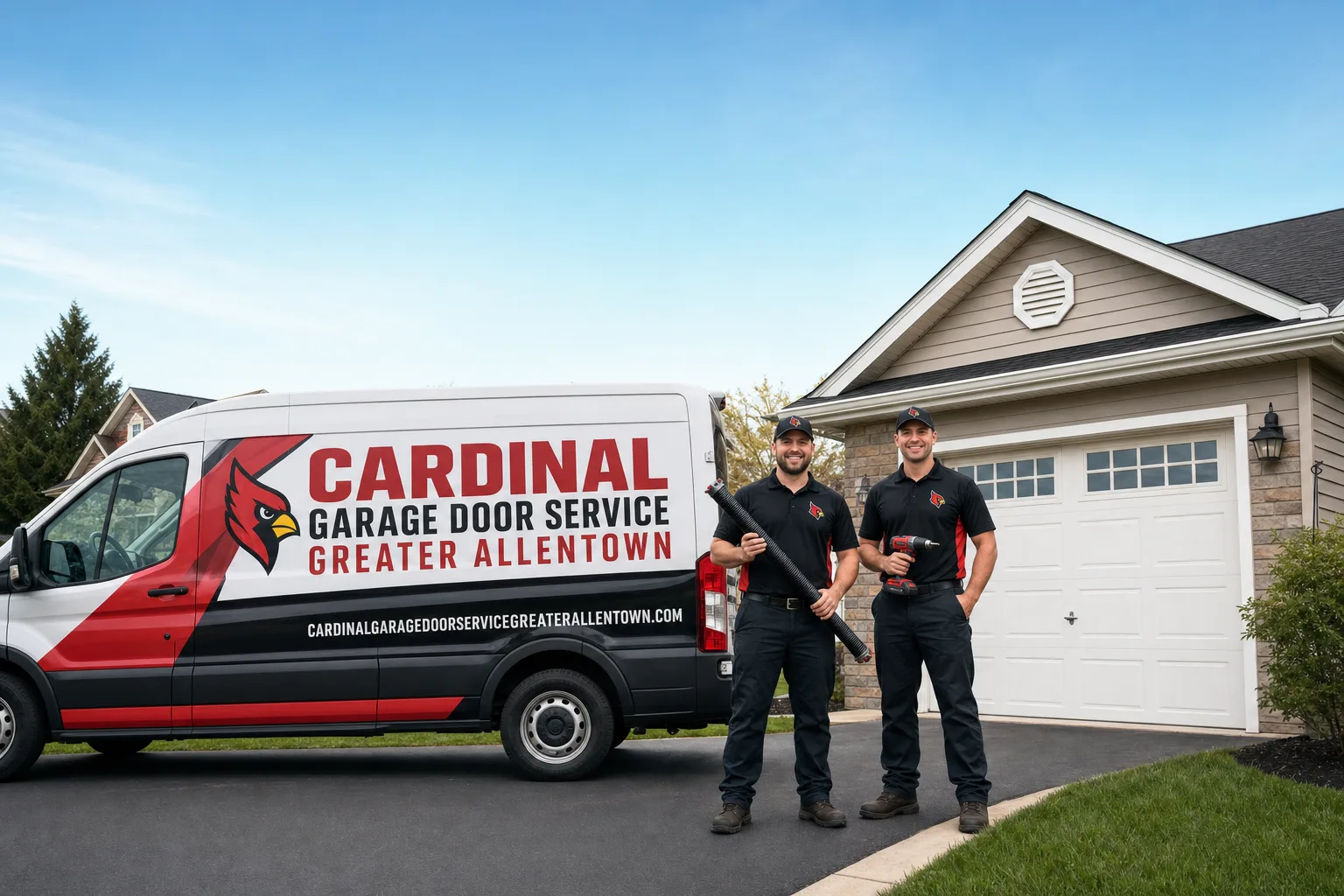 Cardinal Garage Door Service Greater Allentown service vehicle and crew in Allentown, PA
